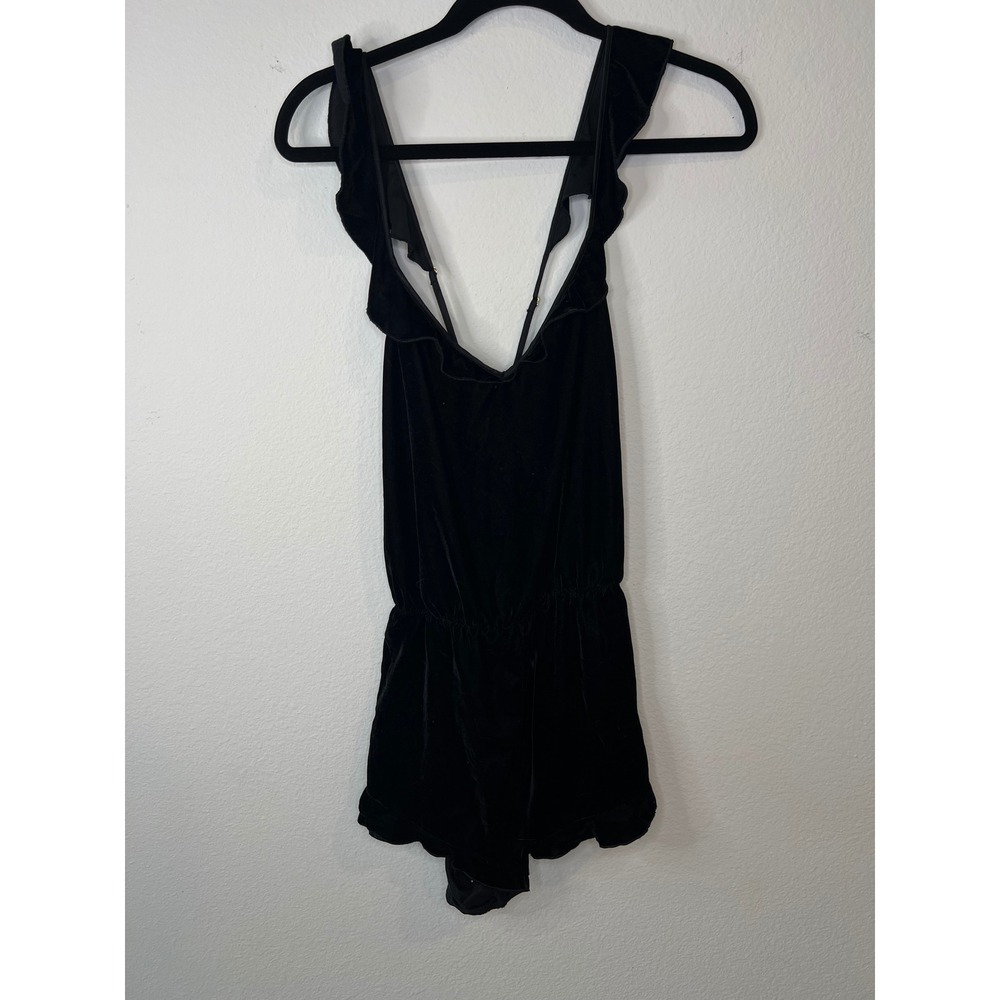 Victoria's Secret Women Velvet Ruffle Teddy Bodysuit Black M